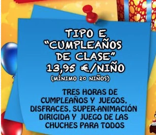 CUMPLEAÑOS TIPO E PARA GRUPOS (20 niños mínimo) 